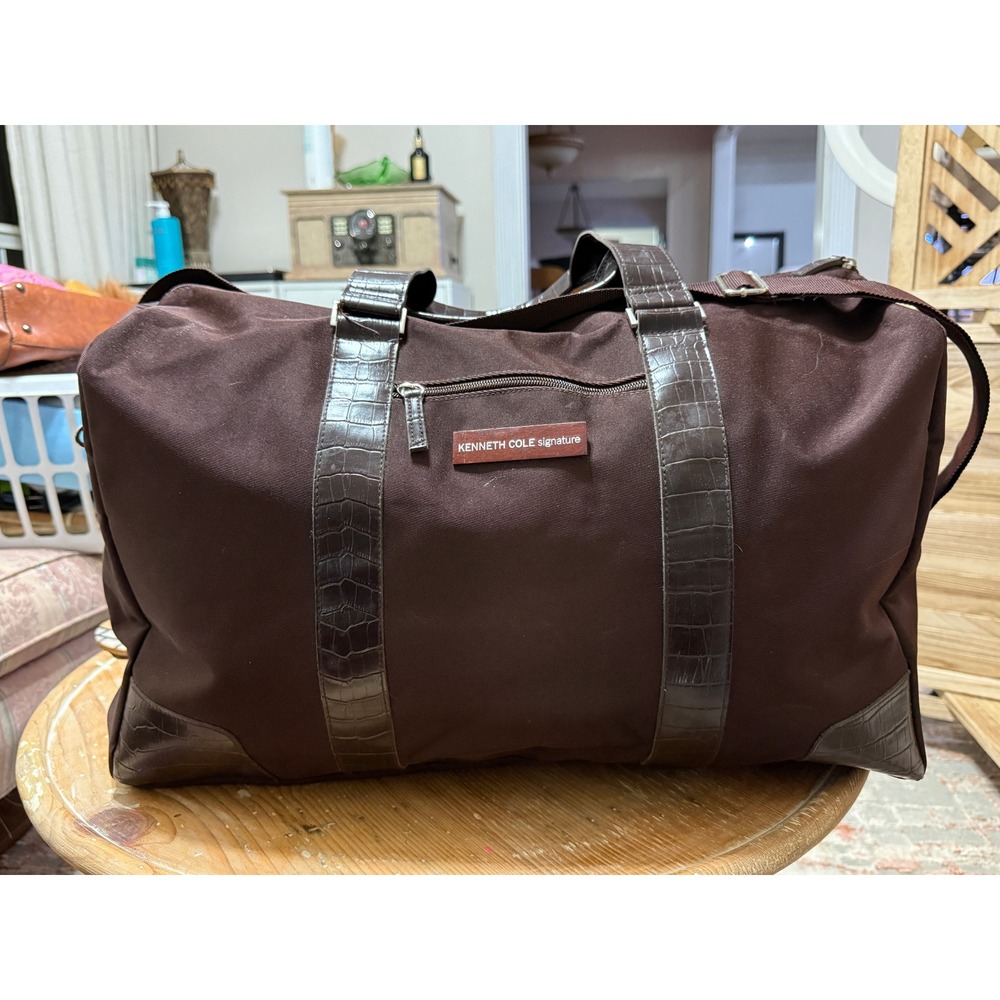 Kenneth Cole Signature Brown Travel Duffel Weekender Bag - Picture 7 of 9